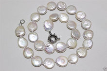 FREE SHIPPINGRARE LARGE 13-14mm NATURAL WHITE COIN SHAPE FRESHWATER PEARL NECKLACE 18"AAA+ 2024 - buy cheap