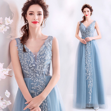 New greydish blue long sweet lady girl women princess bridesmaid banquet party prom dress gown 2024 - buy cheap