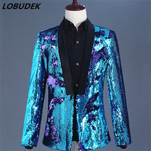 Roxo Azul de lantejoulas Jaqueta Blazer Prom Party Magro Blazers Casacos Bar Boate cantor Anfitrião performance de palco Trajes Formais 2024 - compre barato