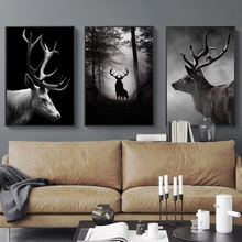Black White Elk Deer Forest Landscape Wall Art Canvas Painting Nordic Posters And Prints Wall Pictures For Living Room Decor 2024 - buy cheap