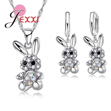 Girl Female Best Gifts 925 Sterling Silver Chain CZ Crystal Stone Cute Rabbit Pendant Necklace Earrings Bijoux Accessories 2024 - buy cheap