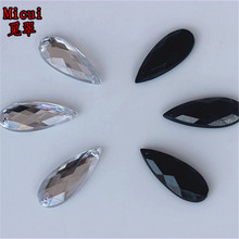 Micui-diamantes de imitación acrílicos de 9x22mm, gemas planas de cristal, Color negro/transparente, para coser ropa, vestido, ZZ288, 100 Uds. 2024 - compra barato