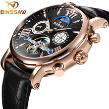 BINSSAW 2018 New Mens Automatic Mechanical Tourbillon Watch Fashion Leather Brand Moon Phase Sports Watches Relogio Masculino 2024 - buy cheap
