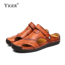 YIGER New Men sandals slippers summer large size genuine leather man casual sandals male leisure slip-on slipper peas shoes  276 2024 - buy cheap