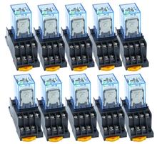10PCS MY4NJ DC12V AC12V DC24V AC24V  Coil 5A 4NO 4NC Green LED Indicator Power Relay DIN Rail 14 Pin time relay with socket base 2024 - buy cheap