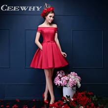 CEEWHY Red Boat Neck Robe Dentelle Cocktail Dress Short Wedding Party Prom Dress Vestidos de Fiesta Crystal Homecoming Dress 2024 - buy cheap