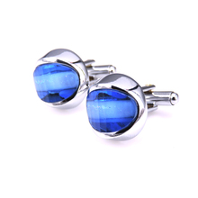 Gemelos de cristal azul redondos para camisa de C-MAN, de lujo, de marca, con botones, joyería abotoaduras de alta calidad 2024 - compra barato