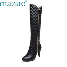 Maziao-botas femininas cano alto, tamanhos 44 e plus size, design de marca, couro macio, para o inverno, vermelho e branco 2024 - compre barato