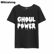 Mikialong GHOUL POWER женская футболка в стиле Харадзюку, черная, белая футболка в стиле панк-рок, женские хипстерские Топы с коротким рукавом Tumblr, летние футболки 2024 - купить недорого