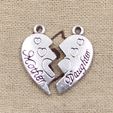 12 piezas de dijes corazón madre hija rompecabezas 21x21mm colgantes de Color plata antigua haciendo DIY joyería de Color de plata tibetana hecha a mano 2024 - compra barato