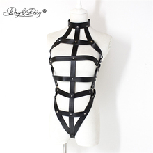 DAVYDAISY Women Sexy Bodysuits Bandage Collar Choker Backless Catsuits PU Leather Sexy Lingerie Teddies Sexy Costumes TE523 2024 - buy cheap