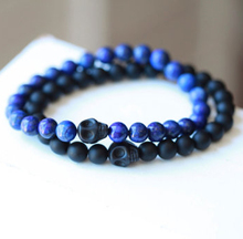 SN0046 skull black onyx lapis lazuli beads elastic natural stone bead bracelet 2024 - buy cheap