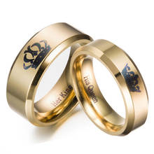 Gold colour King And Queen Stainless Steel Crown Couple Rings Gold Rings For Couples Lovers Love Promise Rings For Men Women 2024 - buy cheap