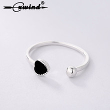 Модное эмалированное кольцо Cxwind с черным сердечком и шариком, кольца с открытым сердечком, ювелирные изделия для женщин, новая летняя коллекция, подарок, бижутерия 2024 - купить недорого