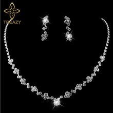 TREAZY New Silver Plated Rhinestone Crystal Choker Necklace Earrings Set Wedding Bridal Bridesmaid African Jewelry Sets 2024 - buy cheap