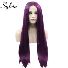 Парик теплостойкий бесклеевой с длинными шелковистыми прямыми фиолетовыми волосами для женщин 2024 - купить недорого