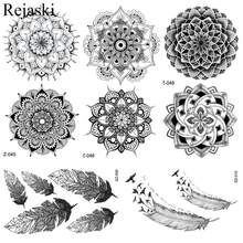Rejaski Black Mandala Flower Temporary Tattoo Stickers Women Henna Totem Arm Fake Tatoos Girls Small Feather Waterproof Tattoo 2024 - buy cheap