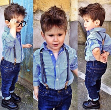 New spring autumn kids clothes suit causal Boy blue striped long-sleeved shirt + jeans two piece boys clothing sets 2024 - buy cheap