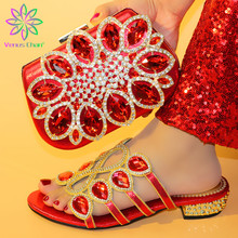 Zapatos italianos a la moda, Color rojo, con bolso de mano a juego, gran boda africana, Sandalias de tacón alto, conjunto de zapatos y Bolsa, 2019 2024 - compra barato