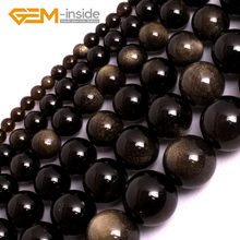 Golden Obsidian Stone Beads Natural Stone Beads Round Smooth Loose Bead For Jewelry Making Strand 15 inches Wholesale 2024 - buy cheap