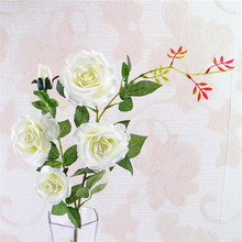 Искусственные розы (5 головок/шт) Имитация роз с зеленым листом для свадебной домашней витрины Декоративные искусственные цветы 2024 - купить недорого