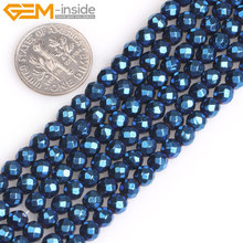 Граненые круглые магнитные гематитовые шарики с синим металлическим покрытием, 4 мм-10 мм, для изготовления ювелирных изделий, нитка 15 дюймов 2024 - купить недорого