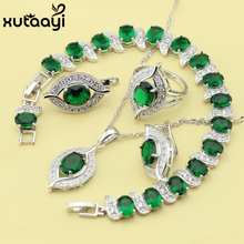 New Green Created Emerald Fashion Silver color Color Jewelry Sets Graceful Necklace Rings Earrings Bracelet For Women Free Gift 2024 - buy cheap