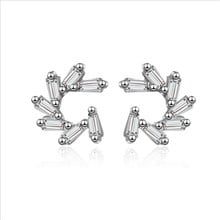 TJP Shining Crystal Geometric Stud Earrings For Women Jewelry Charm Silver Plated Earrings Lady Girl Birthday Accessories Female 2024 - buy cheap