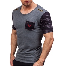 Top qualidade 2021 verão casual patch bordado elástico camuflagem manga curta exército militar camisetas masculinas camisetas 2024 - compre barato