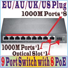 Free&Shipping 9 port 8 poe switch IEEE802.3af at PoE suit for all kind of poe camera / AP, Network Switches Plug&Play 1*SFP port 2024 - buy cheap