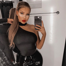 Agaopt 2019 um ombro sexy bodysuit moda feminina bodycon bodysuit sólido preto macacões streetwear 2024 - compre barato