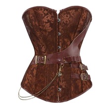 steampunk corset leather pirate lingerie burlesque gothic overbust corsets bustiers top vintage black brown plus size korsett 2024 - buy cheap