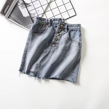 2019 Summer New Arrival Irregular Skirt Buttons Decorated Chic Saia Jeans Slim High Waist Ripped Denim Skirt Free Shipping 2024 - buy cheap
