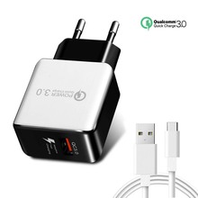 Cargador USB 3,0 de carga rápida de 18W, cargador inteligente de pared de viaje para iPhone XS MAX XR 7 SAMSUNG S9 Note 8 S8 + y XIAOMI 2024 - compra barato