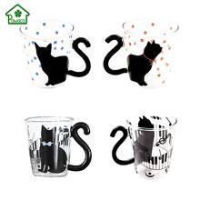 Мультфильм милый кот стекло креативный кофе чайный стакан влюбленных чашки кошка ручка в виде хвоста молоко кружка пиво чашка домашняя офисная кружка подарки 2024 - купить недорого