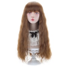 Free Beauty Long Water Wave Lolita Cosplay Synthetic Wig Blunt Bangs Brown Umber Hair Wigs for Women Halloween Party Costume 2024 - buy cheap