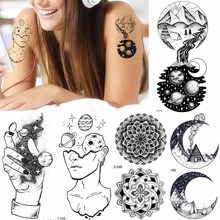 Black Women Planet Arm Creative Tattoo Stickers Neck Moon Men Temporary Tattoo Universe Henna Mandala Flower Fake Star Tatoos 2024 - buy cheap
