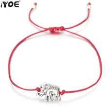 Милый Серебристый браслет IYOE в виде слона для женщин, мужчин, детей, браслеты на удачу, красные Парные браслеты, ручная работа, веревка, семейная бижутерия, подарок 2024 - купить недорого