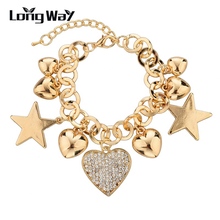 LongWay Promotion One Direction Gold Color Bracelet For Women Men bracelet Chain Heart Star Charm Bracelet SBR140142 2024 - buy cheap