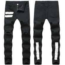 Новая мода для мужчин s брендовые узкие джинсы обтягивающие рваные стрейч печатные джинсы Slim Fit хип хоп джинсовые брюки для мужчин 2024 - купить недорого