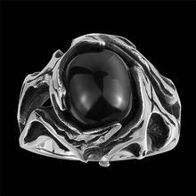 Mens Women's Titanium Steel Rings Big Black Crystal Hollow Antique High Quality Punk Dark Anillos Gift Retro Natural Stone Ring 2024 - buy cheap