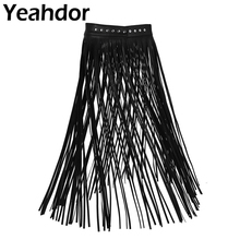 Womens Sexy Tassel Skirts Goth Hippie Boho Waistband Long Fringe Black Leather Tassel Skirt High Waist Skirt Holographic Skirt 2024 - buy cheap