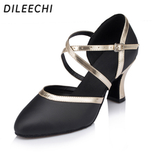 DILEECHI Modern Latin dance shoes Women's Ballroom dancing shoes black leather Party Autumn and Winter Square dance shoes 2024 - buy cheap