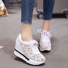 SLYXSH Hot Sales 2019 Summer New Lace Breathable Sneakers Women Shoes Comfortable Casual Woman Platform Wedge Shoes 2024 - buy cheap