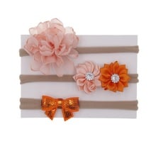 on sale 3pcs baby girl boy nylon headband children skinny stretchy Non-Marking Rhinestone Flower Bowknot elastic hair Band 2024 - buy cheap