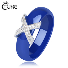 Женское керамическое кольцо X Cross, гладкое керамическое кольцо синего и розового цвета диаметром 6 мм, подарок на свадьбу 2024 - купить недорого