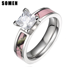 Somen-Anillo de circonia cúbica para Mujer, sortija de titanio de 5mm, anillo de boda con diseño de camuflaje rosa, joyería Bohemia 2024 - compra barato