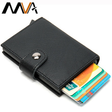 Genuine Leather Mens Aluminum Wallets Mini Slim Metal Wallet Automatic Pop up Credit Card Holder Antitheft RFID Blocking Wallets 2024 - buy cheap