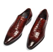 Zapatos de vestir de cuero genuino para hombre, calzado con cordones tallados, brogue, puntiagudos, tipo diamante, celosía a cuadros, informal, de lujo 2024 - compra barato