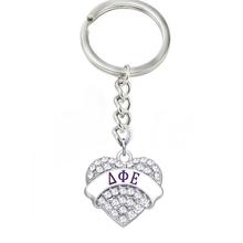 Pop university greek society DELTA PHI EPSILON sorority jewelry key ring heart shaped crystal inlaid metal pendant keychain 2024 - buy cheap